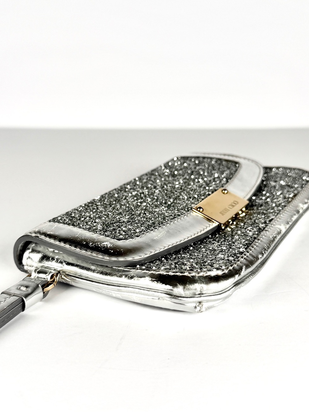 Jimmy Choo Silver Glitter Wristlet / Clutch Evening Bag Full Inclusion - Picture 5 of 16